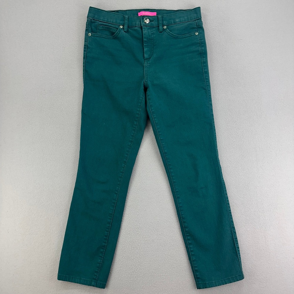 Lilly Pulitzer Nancee High Rise Cropped Pants Womens 6 Green Stretch Skinny
